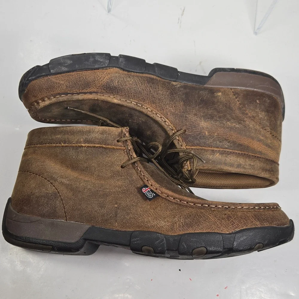 Justin Mens 232 Distressed Brown Leather Moc Toe Chukka Work Boots Size 13M